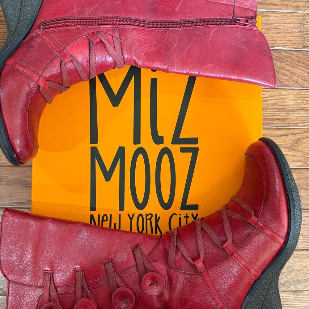 Miz Mooz Olsen Red Leather Mid-Calf Button Detail Boots - Picture 4 of 6